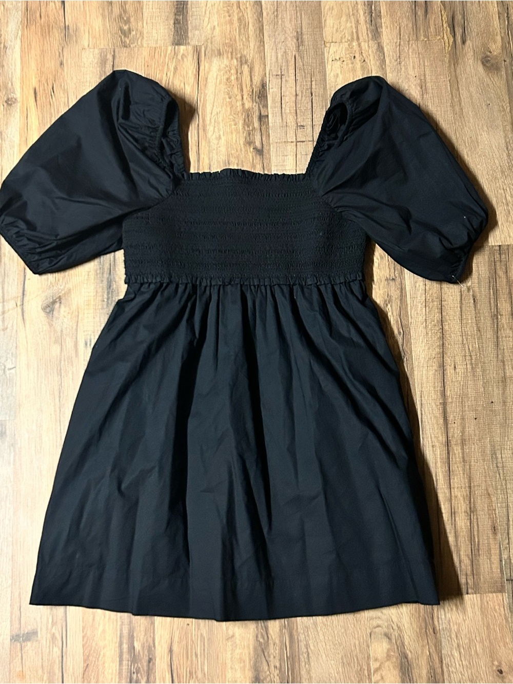 American Eagle Black Puff Sleeve Smocked Mini Dress Womens  Cotton Sz Small Cute